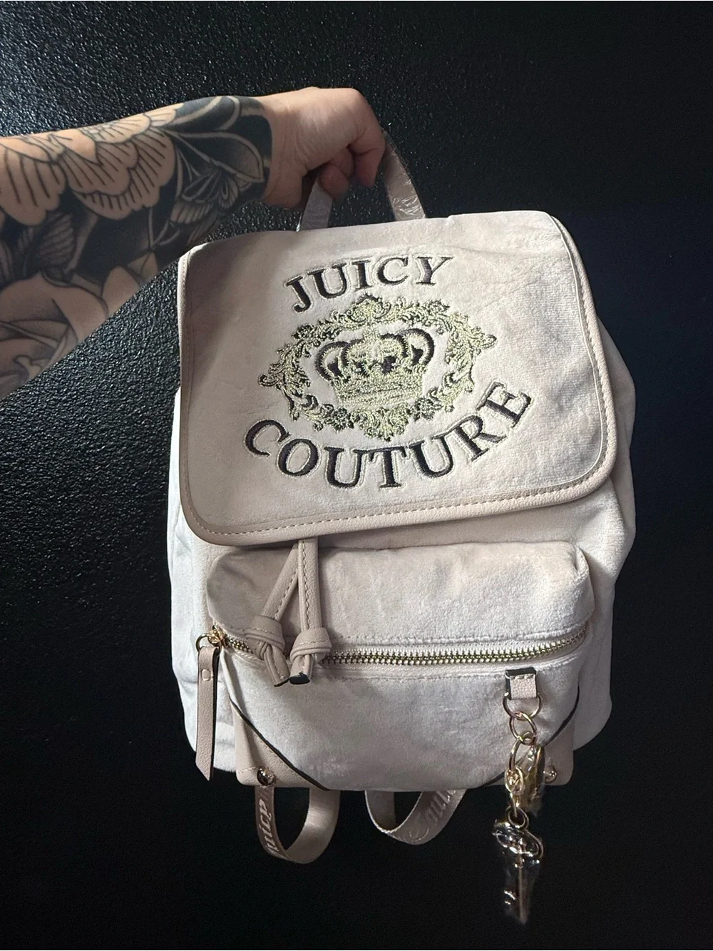 Juicy Couture Cream Mini Backpack with Embroidered Crest